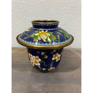Vintage Chinese Cloisonne Fluted Tea Cup and Lid Trinket Dish Bowl